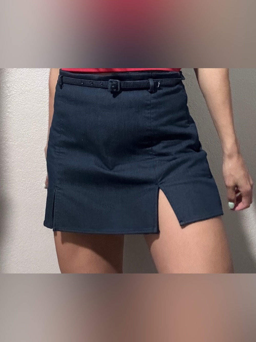 Zara Black Mini Skort with Slim Belt and Front Slit